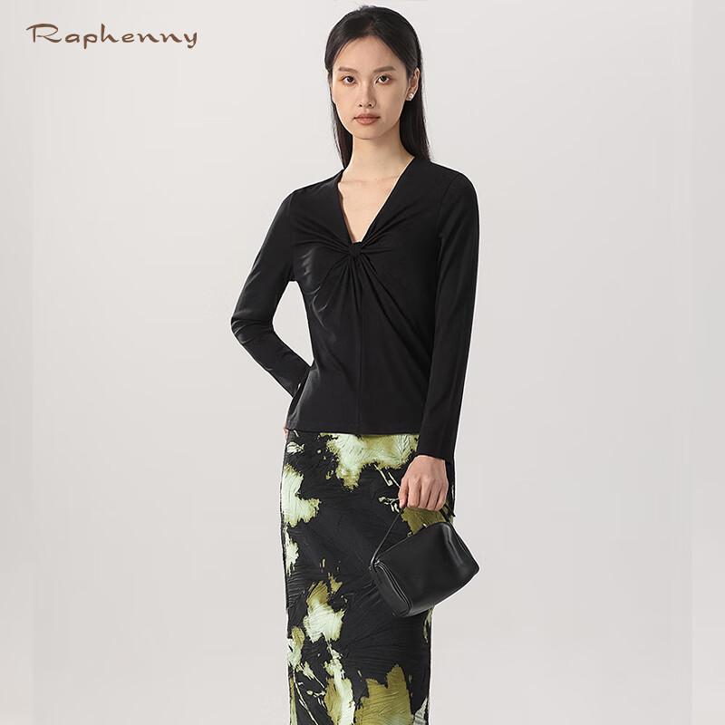 Raphenny Damen Französisches V-Ausschnitt Schlank geschnitten Langarm Strickoberteil