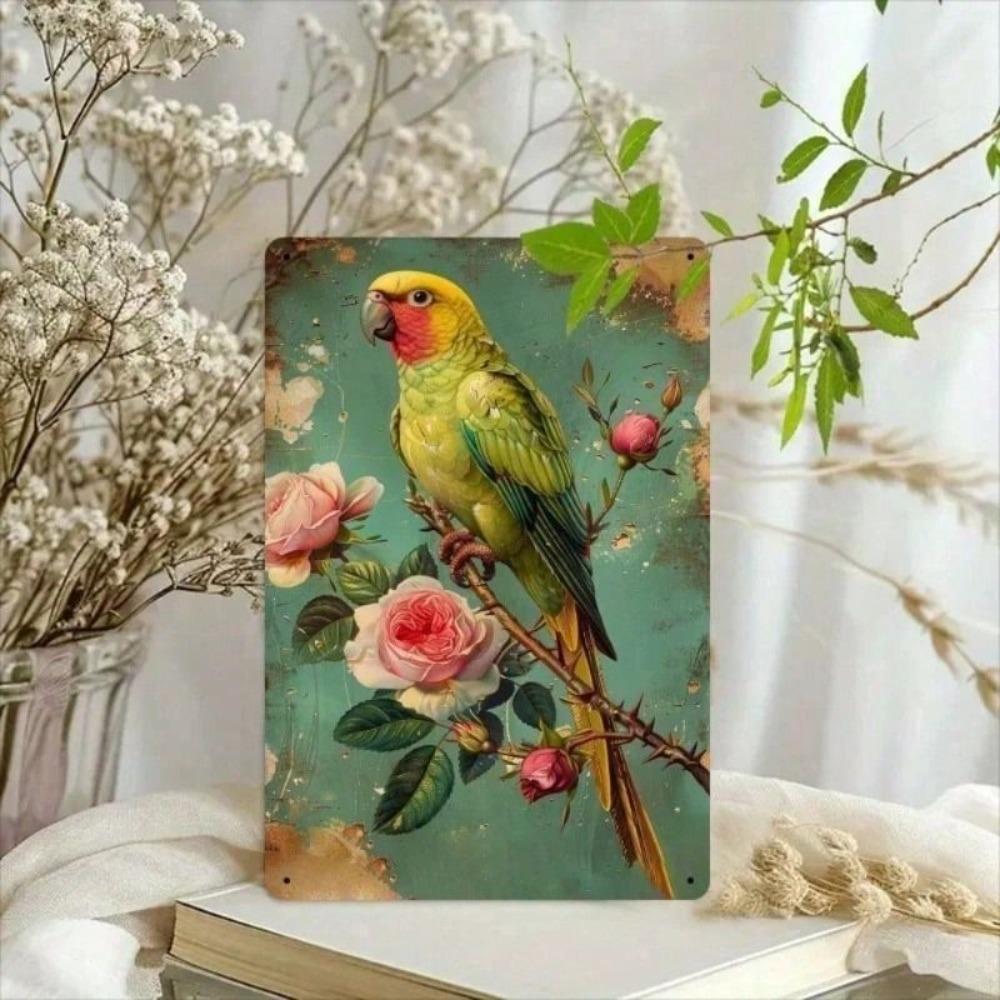 Vintage Metal Sign Green Parrot 20x30cm Retro Tin Plaque for Home Cafe Garden Decor
