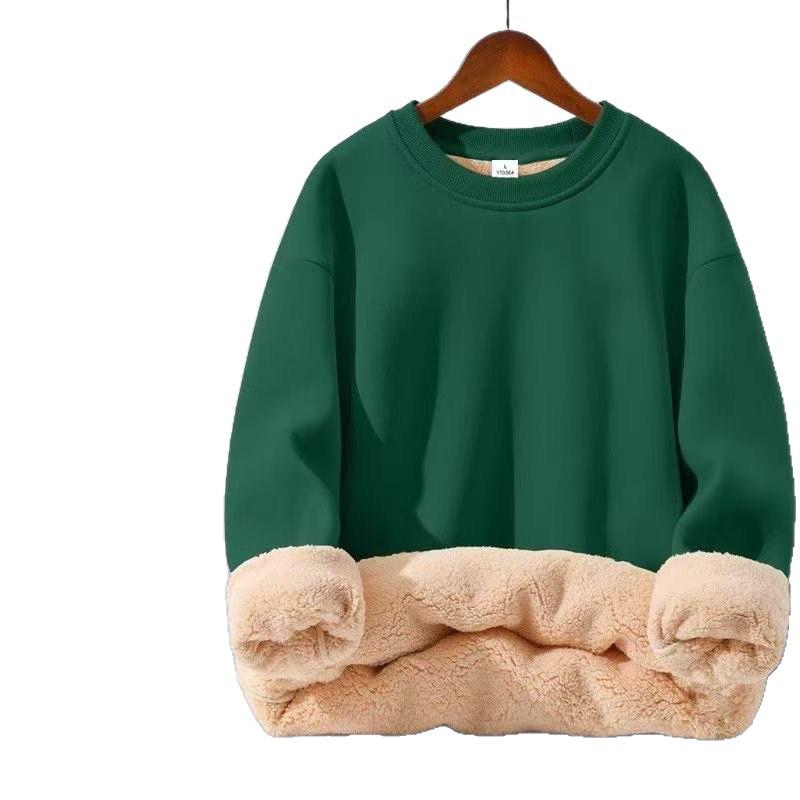 Men's Winter Thick Lambswool Hoodie: Youthful, Warm, Pure Color, Loose Fit, Plus Size