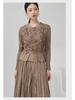 High-End Women's Pleated Casual Set: Long Sleeve Top & Slimming Midi Skirt Two-Piece