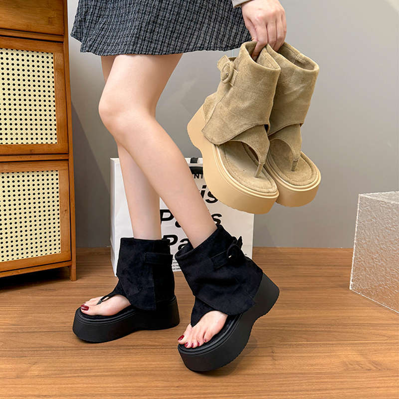 Mezzanine sandals women's new summer suede niche design thick-soled cool boots retro women's shoes
