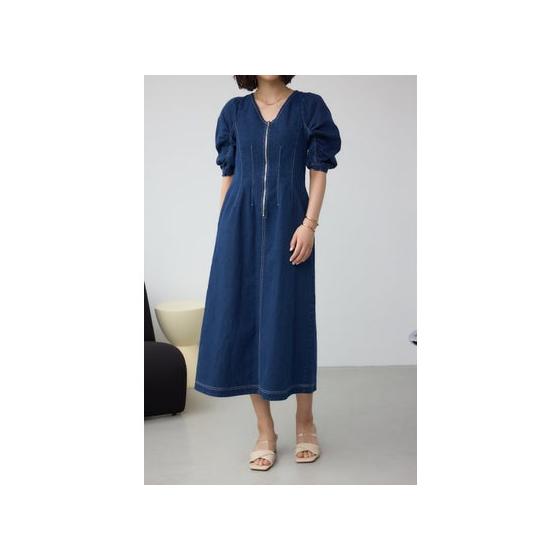 Front zip short sleeve denim dress BLU