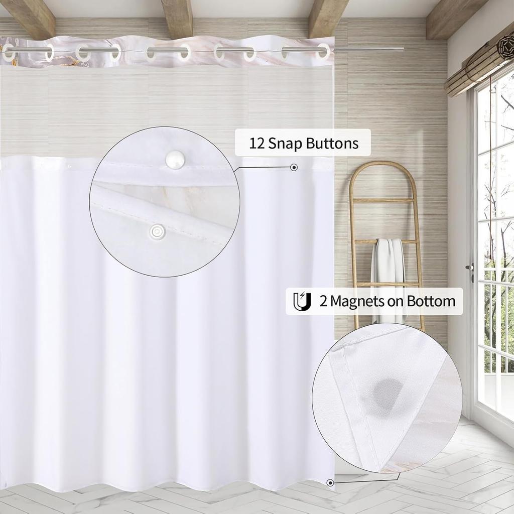 No Hooks Needed Marble Shower Curtain Set with Snap-in Liner, Modern Abstract Shower Curtains for Luxury Hotel Grade Spa-Like Bathroom Decor