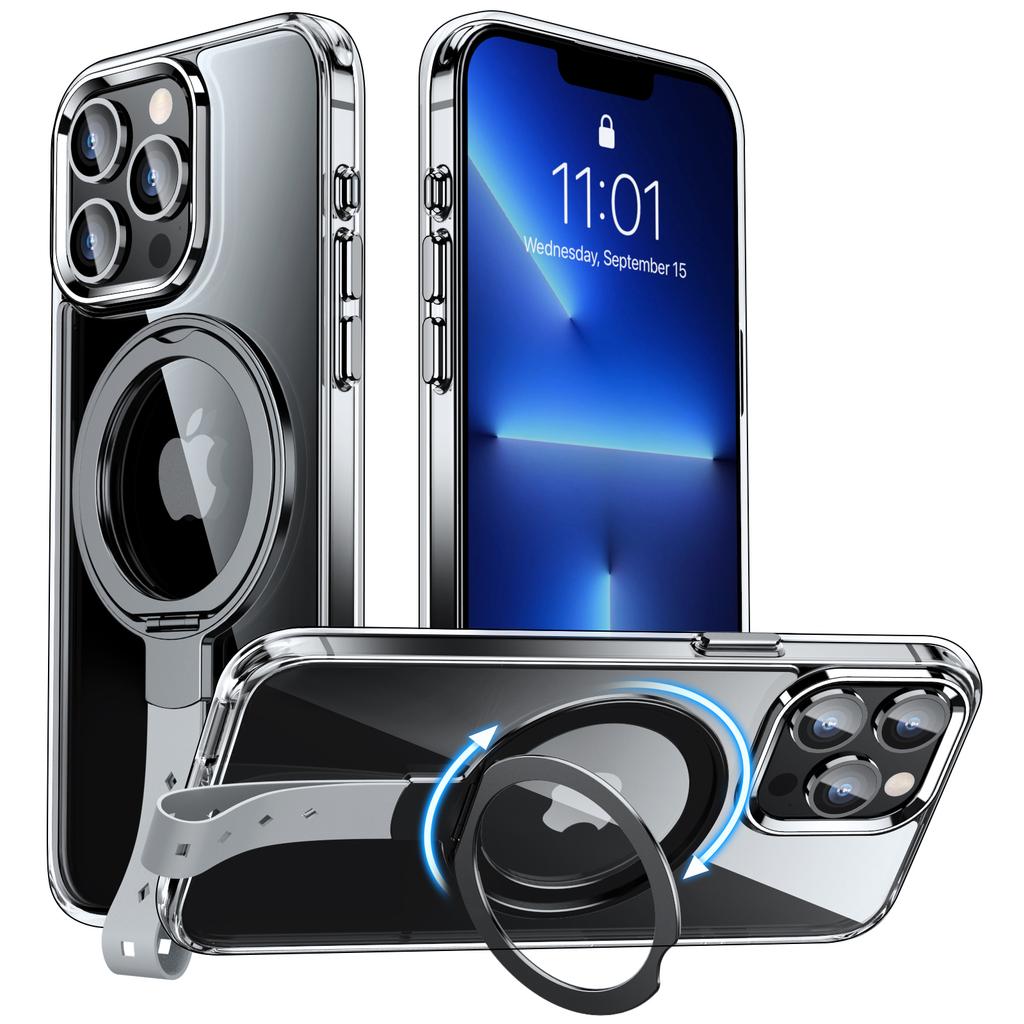 For iPhone 13 Pro Magnetic Case Shockproof Hard PC Phone Cover Rotatable Ring Holder Kickstand