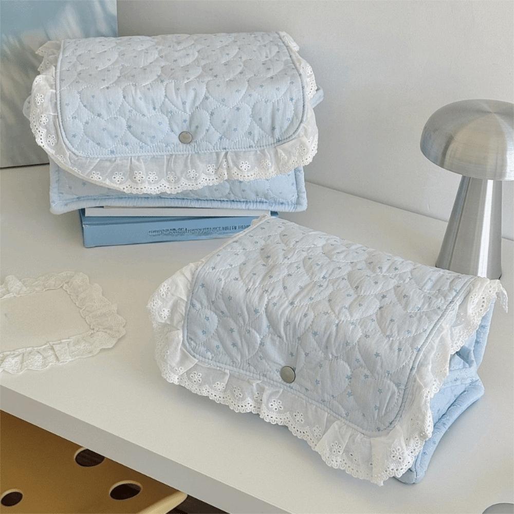 Button Closure Cotton Quilted Storage Basket Lace Edge Fabric Storage Basket Dresser