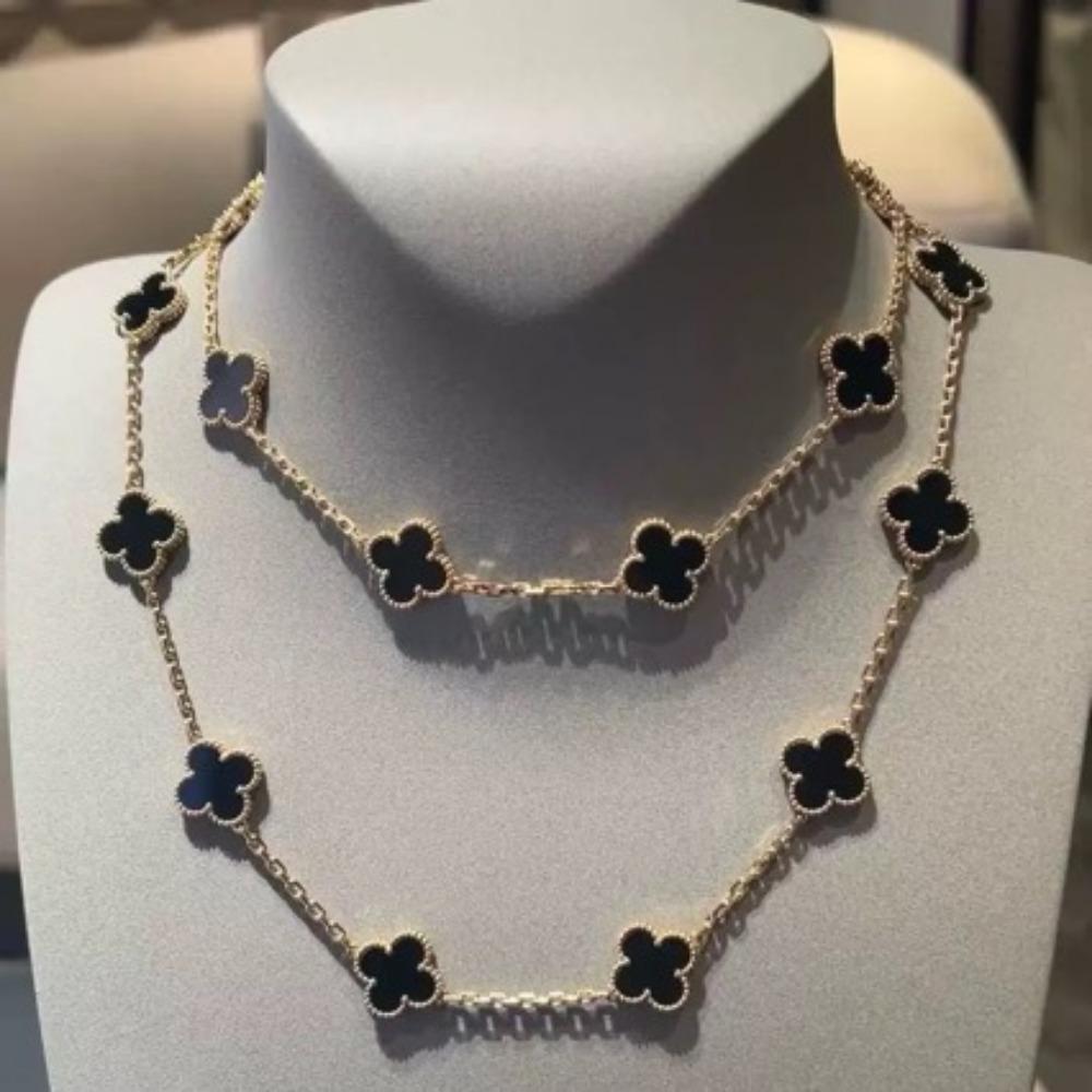 

Lucky Four-leaf Clover Necklace for Women Natural Mother-of-pearl Ten-flower Sweater Chain Pendant Necklace - Fade Resistant