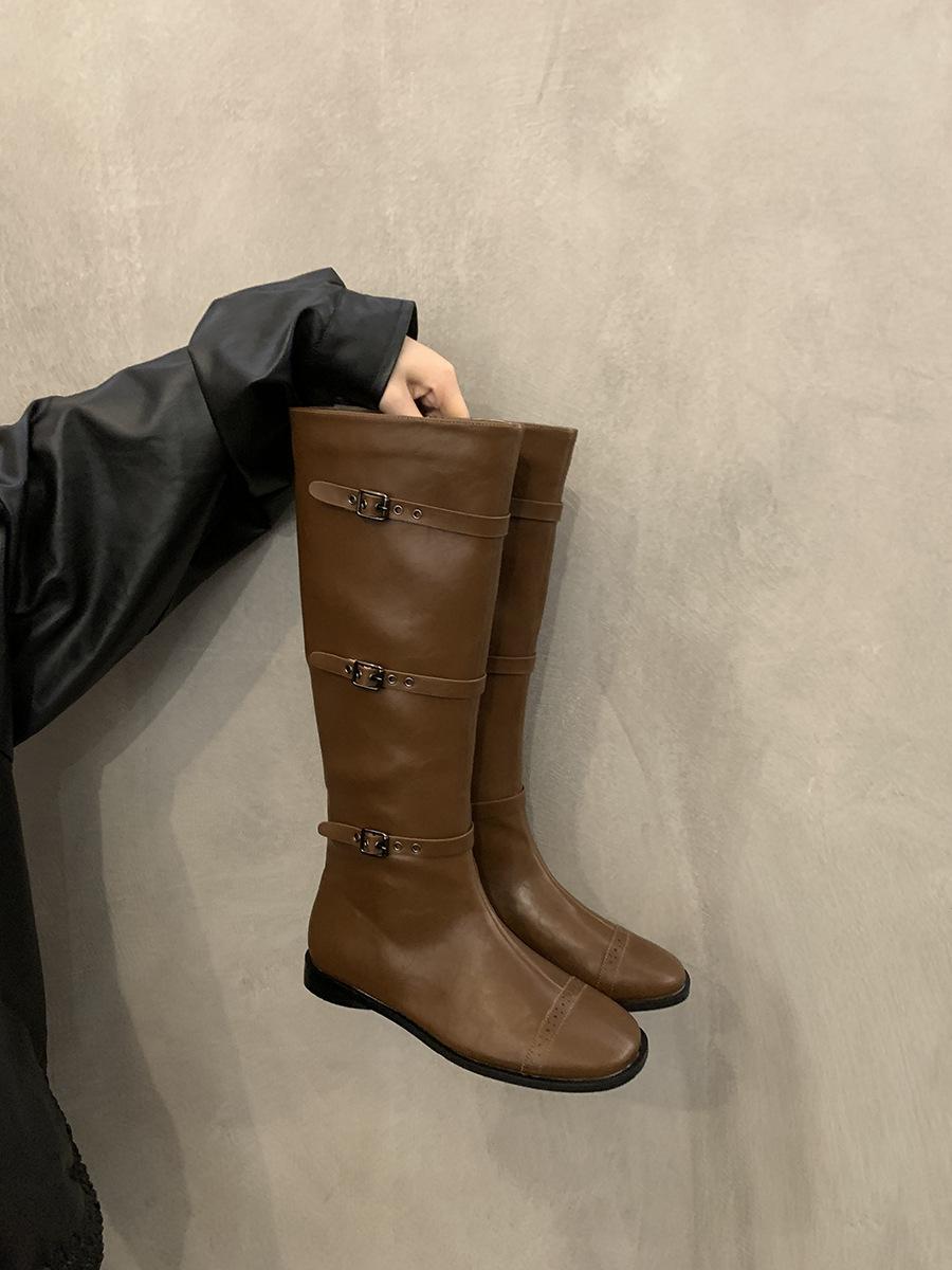 

Коричневые ботинки на низком каблуке, ковбойские ботинки, женская обувь, весна/осень/зима 2024, винтажные длинные рыцарские ботинки Майяра 39