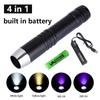 4 LED Light Sources Flashlight 365nm+395nm+Yellow+White USB Rechargeable Money Pet Urine Ore Cat Fluorescent Marker Check Light