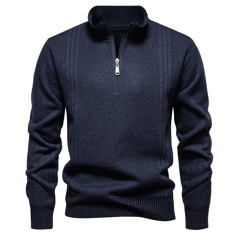 Men's Knitted Sweatshirt Long Sleeve Turtleneck Pullover Quarter Zipper Up Stand Collar Winter Fall Sweat Shirts for Men Texture Loose Pullover Tops