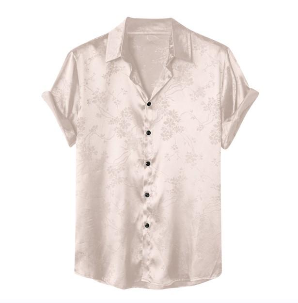 Camicia da Uomo Jacquard di Raso a Maniche Corte Stile Europeo & Americano Moda 2025