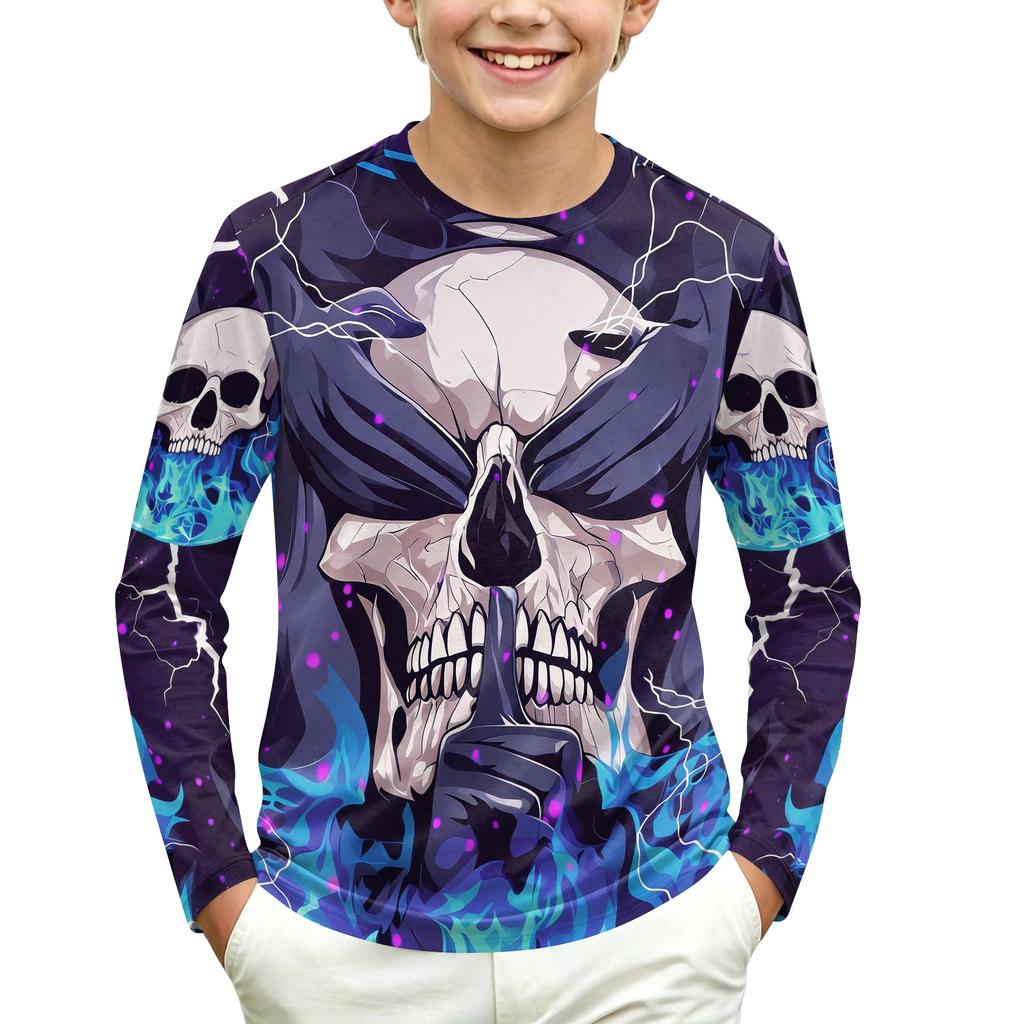 Kids Long Sleeve Round Neck T-Shirt with Halloween Print for Casual Everyday Wear