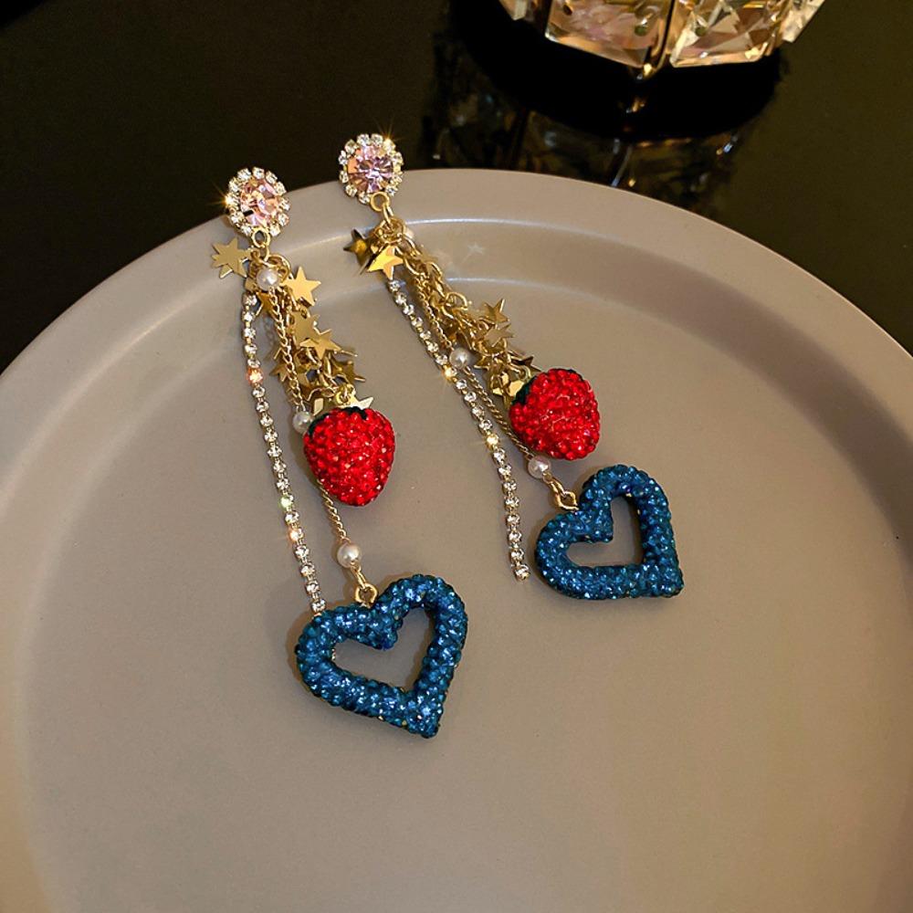 Light Luxury Rhinestone Earrings Women Bohemian Sweet Drop Earrings Strawberry Stud Earrings  Party