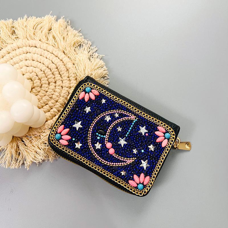 Ethnic Style Card Holder - Multi-layer Premium Hand-feel Vintage Delicate Beaded Zipper Pocket