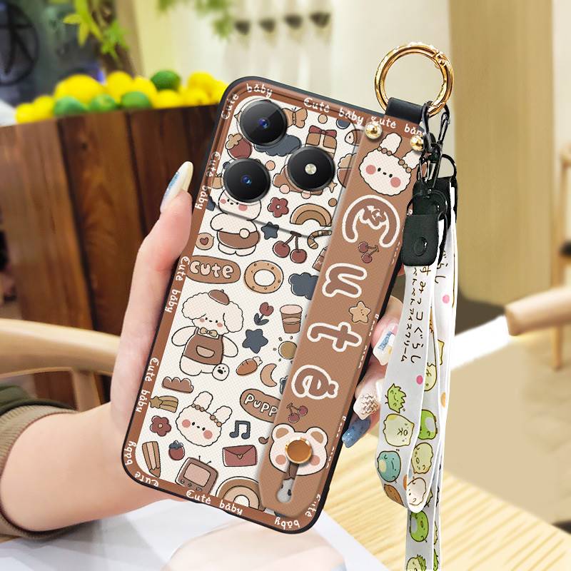 Ring Wrist Strap Phone Case For Realme C63 4G/C61 4G Back Cover Kickstand Anti-knock Silicone Cartoon Shockproof Durable