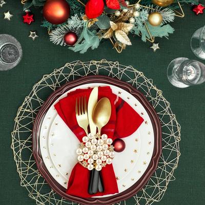 4PCS Gold Serviette Buckle Rhinestone Pearl Napkin Rings for Table Setting Decorations, Elegant Napkin Ring Holder for Wedding Dinner Table Decoration