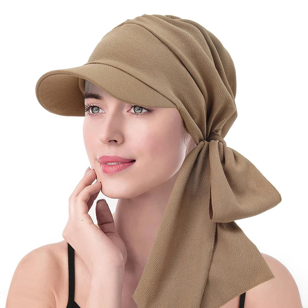 Solid Color Fashion Muslim Hijab Turban Hat for Women Visor Baseball Cap Sun Hats Headscarf Scarf Brim Femme Scarves Bandanas