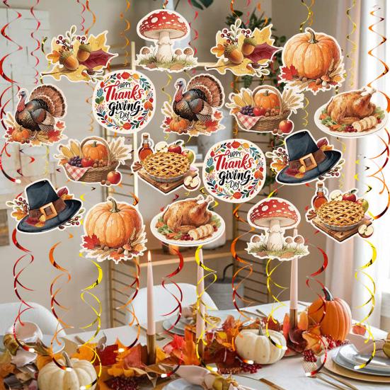 Thanksgiving Hängende Wirbel Dekorationen Truthahn Kürbis Ahornblätter Ausschnitte Deckenstreamer für Herbstpartyzubehör Feiertags-Heimdeko