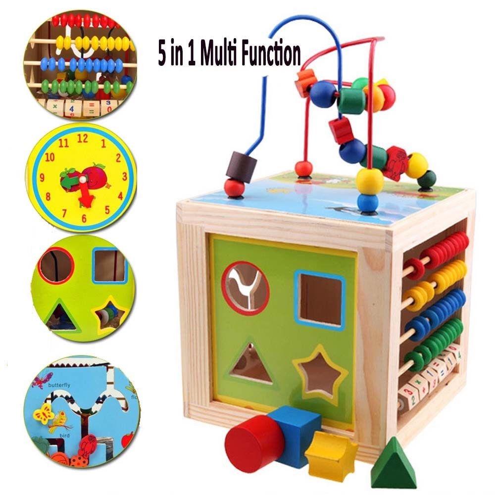 Premium 5 In 1 Wooden Multi-activity Cube Educational Toy For Kids And Babies