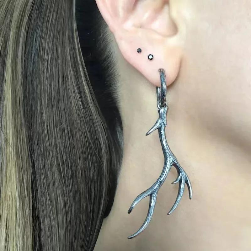 1 Pair Gothic European and American Deer Antler Earrings Fashion Metal Antlers Pendant Earring Personalized Punk Hiphop Jewelry