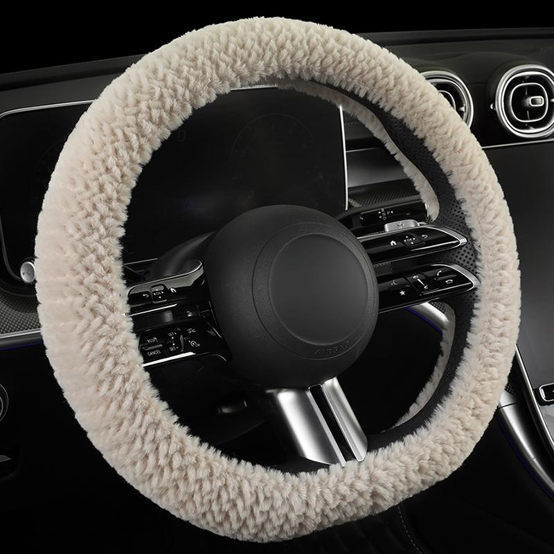 Winter Kunstmink Auto Lenkradbezug, Runde/D-Form Optionen, Weich Bequem und Warm, Passend für 14,5-15 Zoll Lenkräder