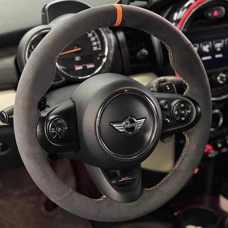 Hand-stitched Suede&leather Full Coverage Car Steering Wheel Cover for Mini Cooper S JCW F54 F55 F56 F57 F60 Countryman