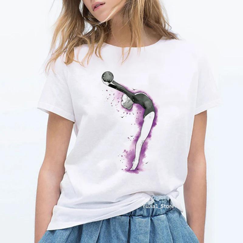 Summer 2024 Watercolor Ballet Dancer Printed Girl Black T Shirt Kawaii Gymnastics Dance Lover Gift Tee Shirt Femme Custom Tshirt