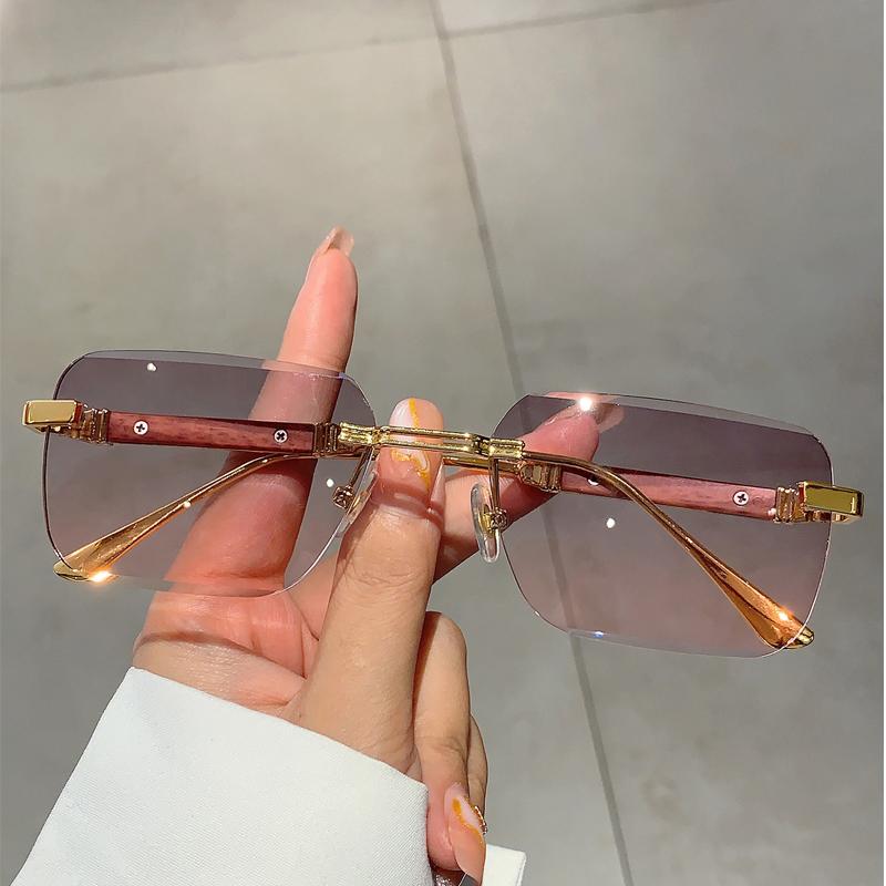 Rimless Rectangle Sunglasses Men Stylish Vintage Gradient Ocean Lenses Eyewear  New Trendy Brand Design Women Shades