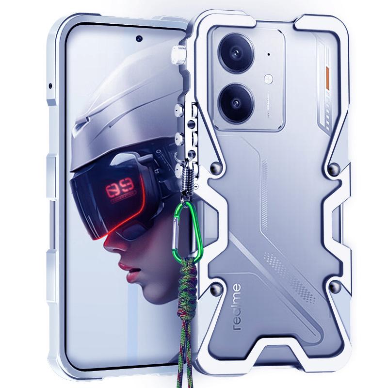 Zimon Luxury Armor Metal Aluminum Phone Bumper For Realme GT Neo 7 6 6T SE GT5 Pro Cover Mechanical Purely Handmade Skull Case