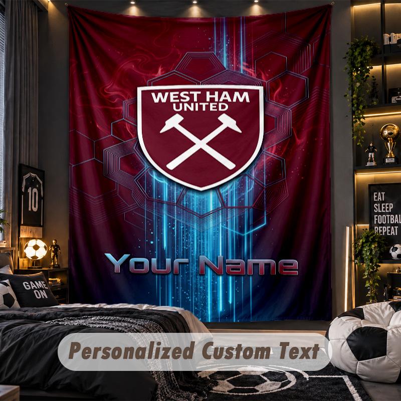 TapestryWest Ham United FC Custom Name Text Personalized Wall Hanging Tapestry Home Wall Decor