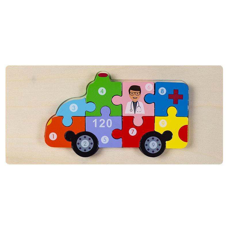 3D Wooden Buckle Puzzle: Educational Toy for Early Learning - Numbers, Transportation, and Animal Blocks