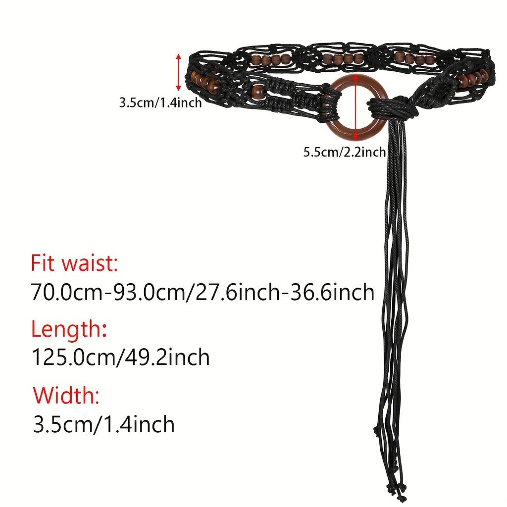 Multi-Color Bohemian Style Spring And Summer Fashion Women Handmade Wooden Circle Braided Hollow Belt Wax Rope Braided Belt Ethnic Style