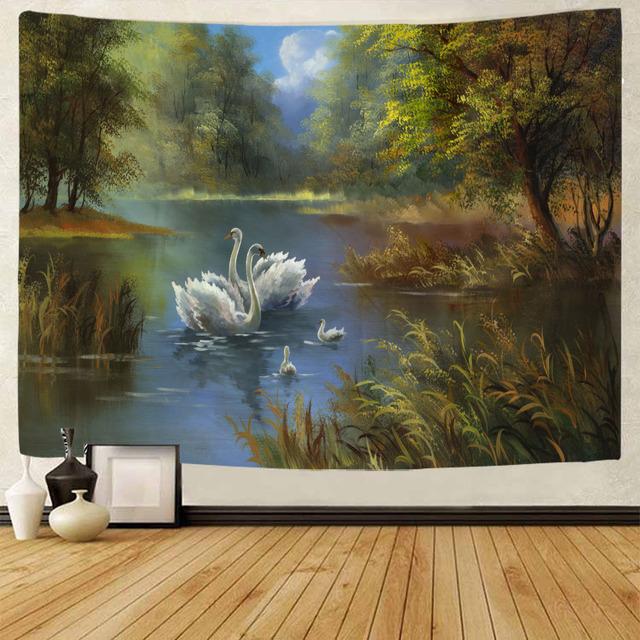 

Фэнтези загадочный лес большой гобелен животное лев ретро стиль настенный домашний тканевый настенный декор слон павлин тигр 90x75cm