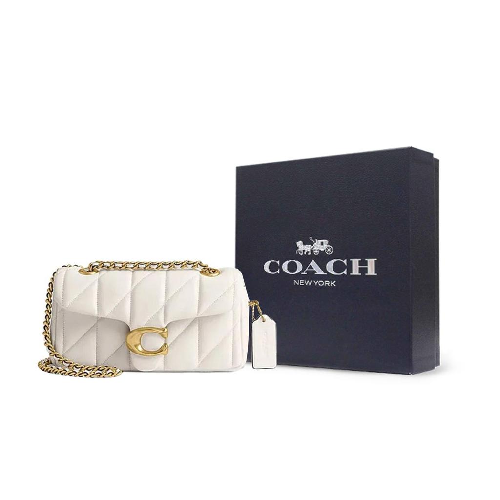 Coach Tabby 20 Striped Quilted Push Lock Closure Logo Flap Pillow Bag Women Handbags Chalk-White CP149-B4HA