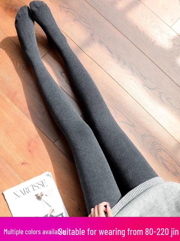 Women's Plus Velvet Thick Base Layer Pants: Leg-Slimming, Non-Slip, Warm Pantyhose for Spring & Fall, with Foot Coverage.