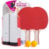 Set de tennis de table pour débutants: 2 Raquettes, 1 Filet, 2 Balles, Revêtement Double Face Crêpé, Rebond Élevé, Manche Droit