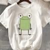 Cute Kawaii Frog T-Shirt Women Funny Cartoon Eyes Graphic Cotton Short Sleeve Loose Summer Top