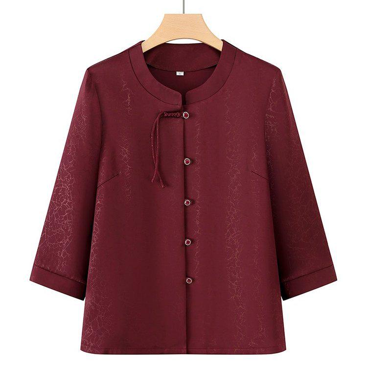 Elegant Bestseller: Women's Seven-Sleeve Spring & Summer Shirt for Elderly and Mothers - New Chinese Style