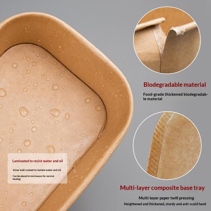10Pcs/Set Disposable Lunch Box Kraft Paper Square Lunch Box Fast Food Packing Boxes Paper Bowls With Lid Household Bento Boxes