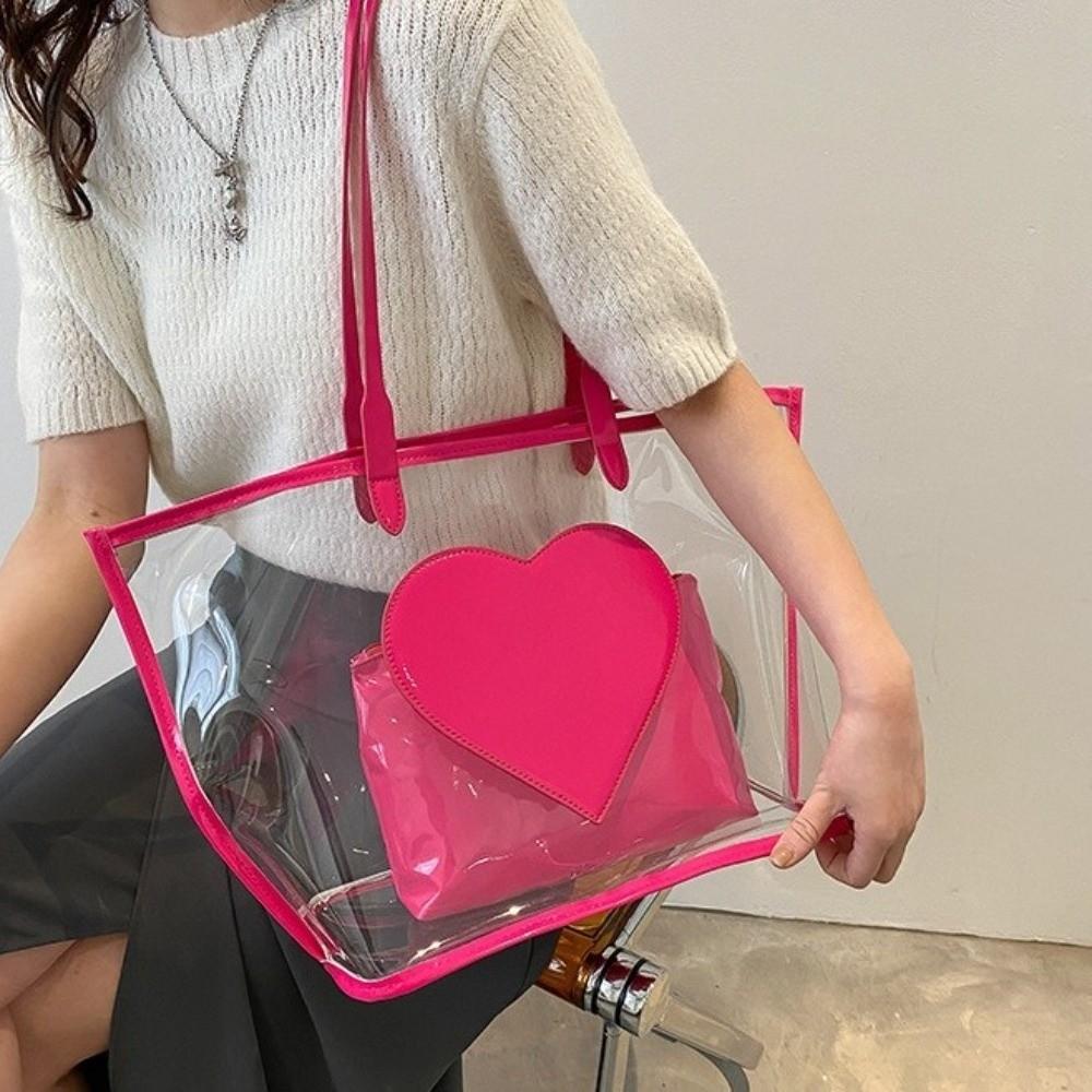 Versatile Transparent Handbags Large Capacity Beach Bag Jelly Color Shoulder Bag  Trendy Fashion