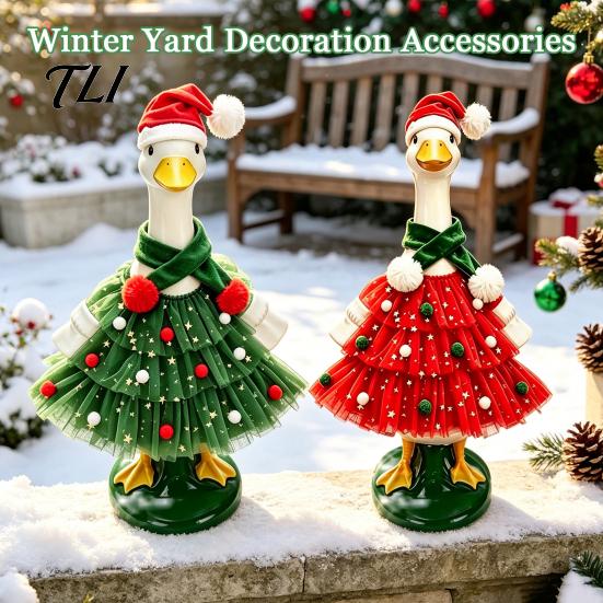 Festive Lawn Goose Accessories Christmas Porch Outfit, Santa Dress with Plush Scarf And Holiday Animal Costume Hat Apparel, Winter for Outdoor Outfit