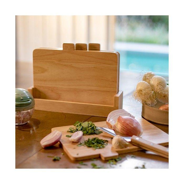 Set de 4 planches à découper - LIVOO - MES142 - Bois d'hévéa - Avec languettes 26 x 18 cm - Support de rangement