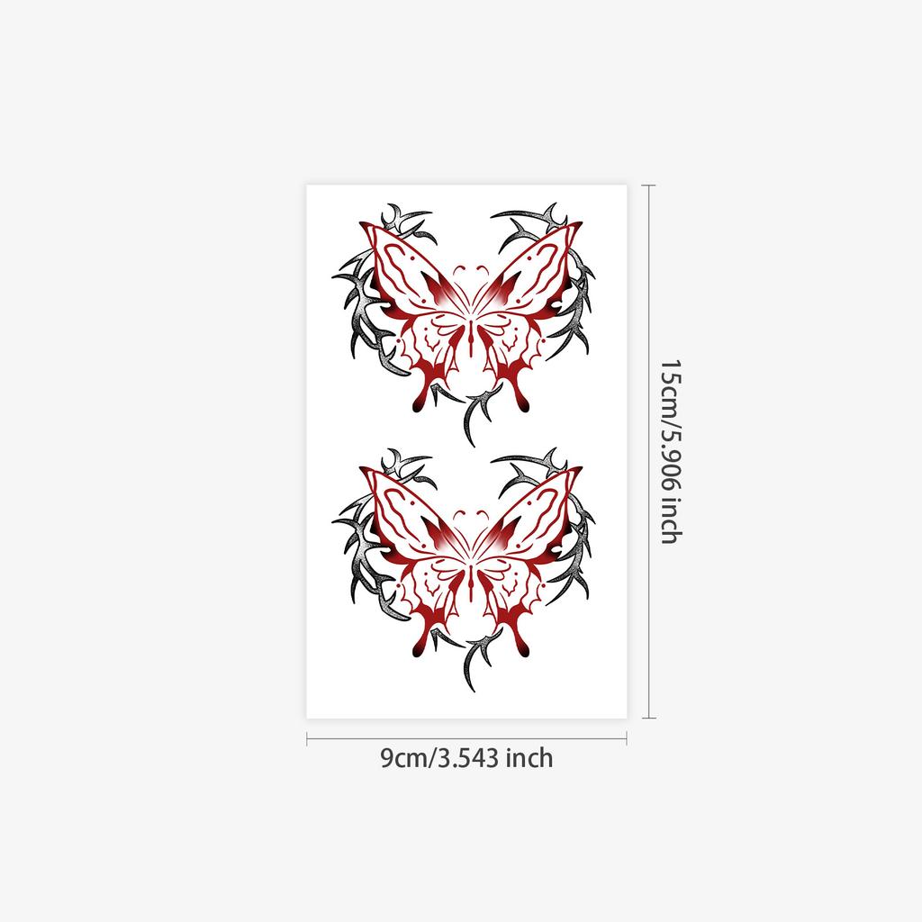 Red And Black Thorns Love Butterfly Tattoo Sticker Dark Sweet Cool Waterproof Lasting Chest Collarbone Personality Pattern