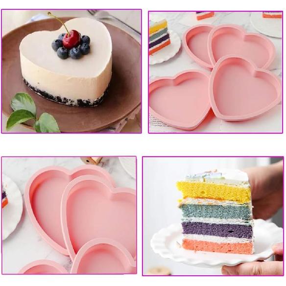 

Силиконовые формы для выпечки радужного торта в форме сердца, набор из 4 штук, 6-дюймовые формы для слоев, гибкие силиконовые формы с антипригарным покрытием + поднос, включает набор мерных стаканчиков (розовый)