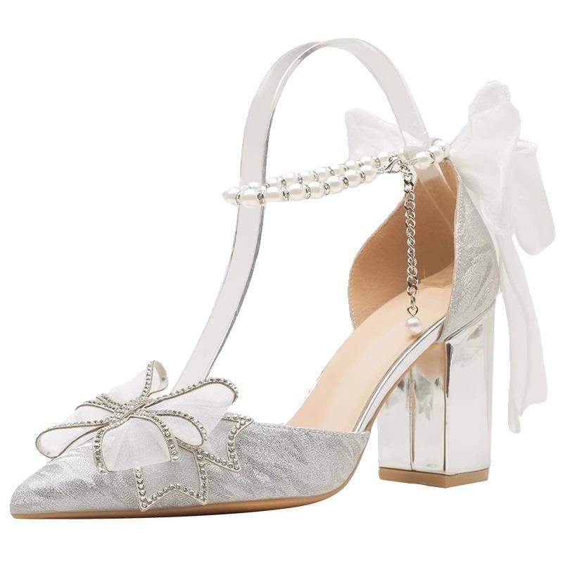 Wedding shoes New female bride shoes Xiuhe wedding dress two wear silver not tired feet adult