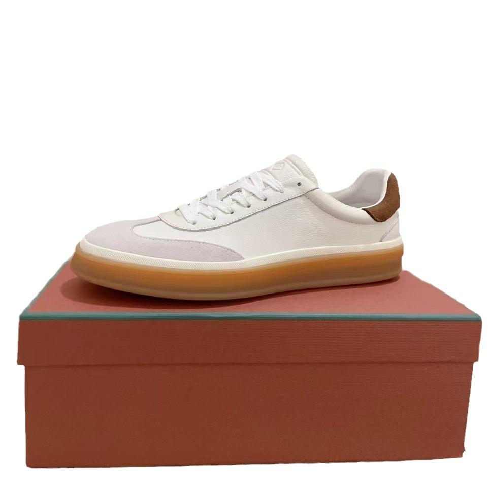High-End Herren Leder Low-Top Retro Trendschuhe Modische und Schlichte Flachboden Weiße Lederschuhe Vielseitige Lässige Board-Schuhe