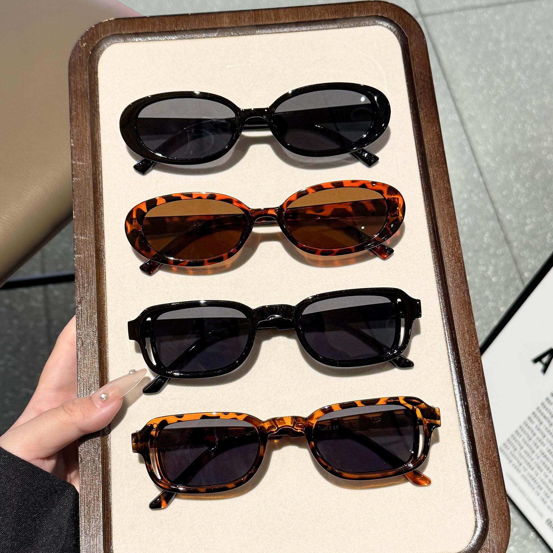 

4Pcs Fashionable Mixed Glasses Set, Oval-Shaped Glasses, Chic Black, Tortoiseshell Glasses, Suitable for Daily Wear