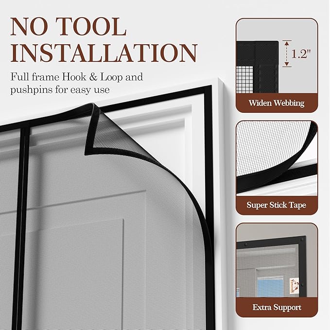 Magnetic Screen Door Thicker Mesh,Reversible Wide Left Right Side Opening Fits Door Heavy Duty Mesh French Bug Door Screen Closure for Sliding Patio