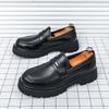 Comfortable Casual Men's Shoes Spring Summer New Style Thick Heel Slip-On Large Size Fashionable All-Match Leather Shoes