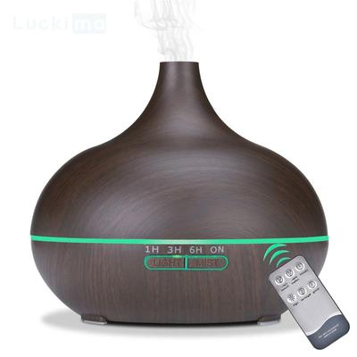 550 ml Aromaterapi Uçucu Yağ Difüzörü Ahşap Tahıl Uzaktan Kumanda Ultrasonik Hava Nemlendirici 7 Renkli LED Işık ile Serin Mister