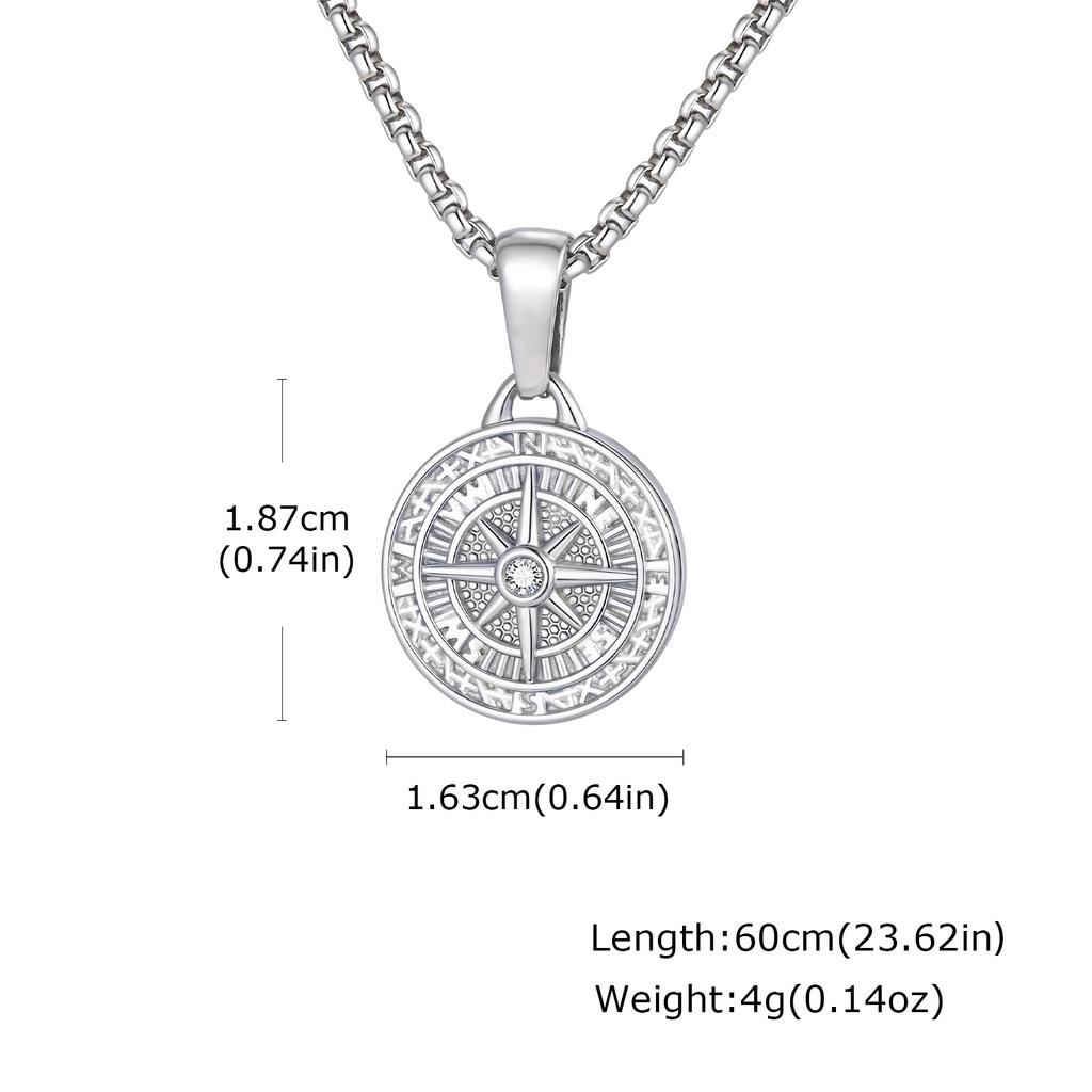 Vintage Classic Compass Pendant Necklaces for Women Men, Hip Hop Fashion Stainless Steel Jewelry Graduation Guide Gift